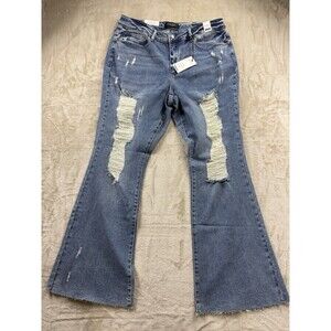 Judy Blue Flare Jeans Women's 18W Distressed Light Wash Raw Hem Denim JB88457